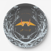 Assiettes En Carton Orange Origami Papier Grues Branches Mariage asiat (Devant)