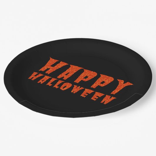 Assiettes En Carton Orange Parties scintillant Happy Halloween Plaque  (Angle)