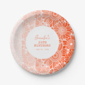 Assiettes En Carton Orange Peach Stripes Floral Anniversaire (Devant)