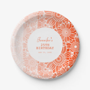 Assiettes En Carton Orange Peach Stripes Floral Anniversaire