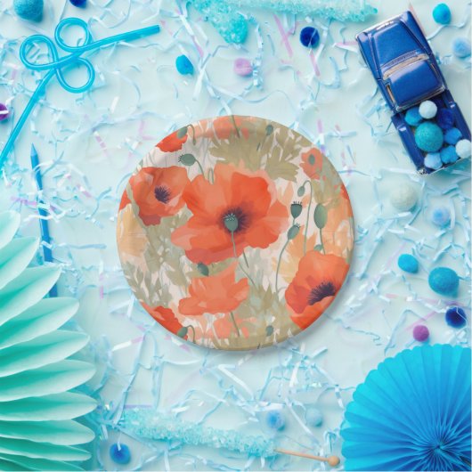 Assiettes En Carton Orange Poppy Meadow (Fête)