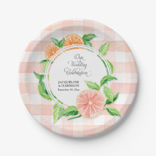 Assiettes En Carton Orange rayée d'agrume de rose de ferme de guingan
