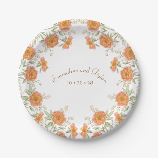 Assiettes En Carton Orange Rose Wedding (Devant)