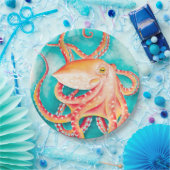 Assiettes En Carton Orange rouge Tentacles Octopus Aquarelle (Fête)