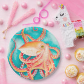 Assiettes En Carton Orange rouge Tentacles Octopus Aquarelle (Fête)