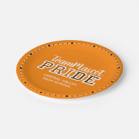 Assiettes En Carton Orange School Pride Mascot Nom Plaques papier (Angle)