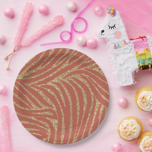 Assiettes En Carton Orange Spice Gold Parties scintillant Zebra Annive (Fête)