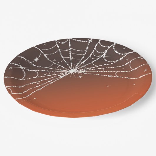 Assiettes En Carton Orange Sunset Sparkling Diamond Spider Web (Angle)
