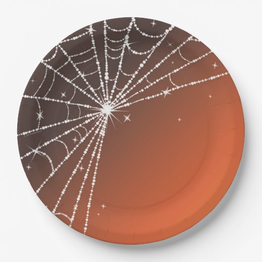 Assiettes En Carton Orange Sunset Sparkling Diamond Spider Web (Devant)