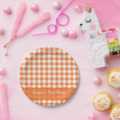 Assiettes En Carton Orange White En vichy Motif Personnalisé (Fête)