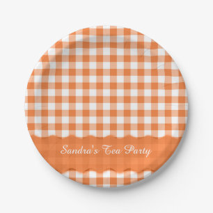 Assiettes En Carton Orange White En vichy Motif Personnalisé