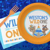 Assiettes En Carton Orange Wild One Woodland Plaques de fête d'anniver