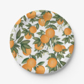 Assiettes En Carton Oranges botaniques d'agrumes doux d'été Verdure (Devant)