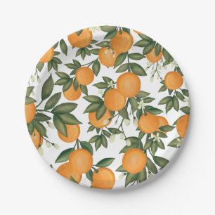 Assiettes En Carton Oranges botaniques d'agrumes doux d'été Verdure
