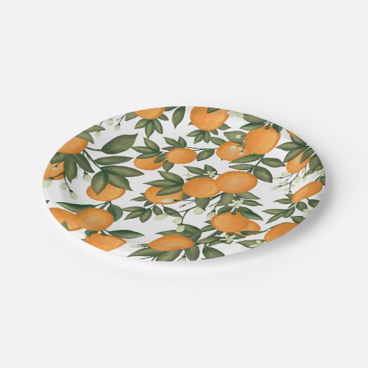 Assiettes En Carton Oranges botaniques d'agrumes doux d'été Verdure (Angle)
