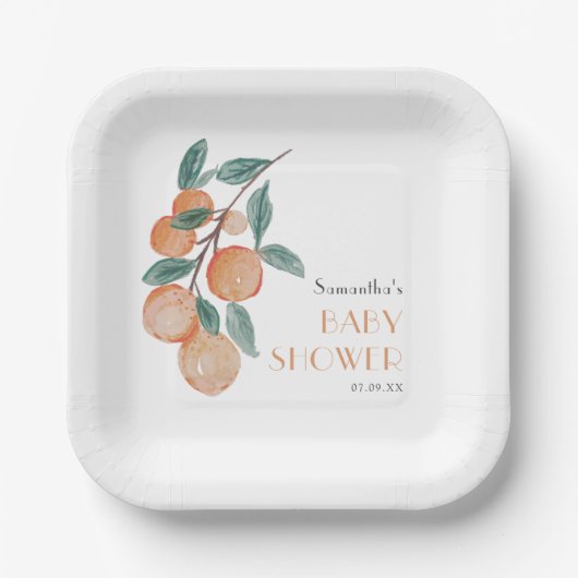 Assiettes En Carton Oranges d'agrumes vert Baby shower neutre pour les (Recto)