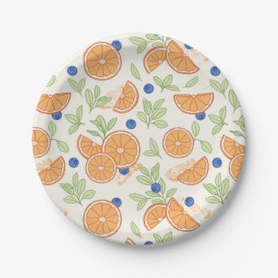 Assiettes En Carton Oranges et bleuets Motif de fruits