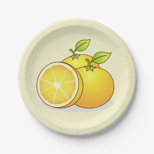 Assiettes En Carton Oranges, fruits mignons (Devant)