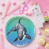 Assiettes En Carton Orca Whale cristal Turquoise (Fête)