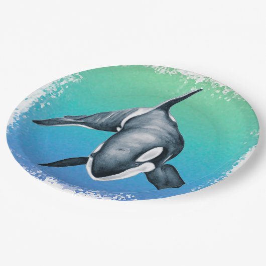 Assiettes En Carton Orca Whale cristal Turquoise (Angle)