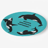 Assiettes En Carton Orcas Killer Whales Turquoise Blue Anniversaire (Angle)