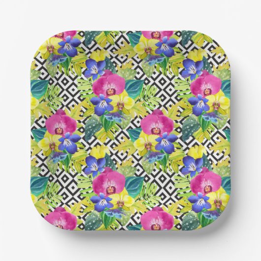 Assiettes En Carton Orchid Begonia et Palm Leaves (Recto)
