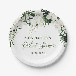 Assiettes En Carton Orchidée blanche élégante Floral Bohème Enterremen