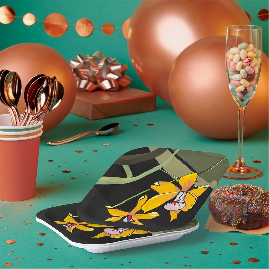 Assiettes En Carton Orchidée jaune Fleur tropicale Botanique