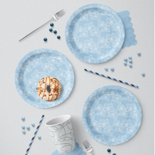 Assiettes En Carton Orchidée Linéaire Élégante Fête Florale & Bleu d