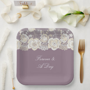 Assiettes En Carton Orchidée violet blanc dentelle Mariage floral