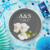 Assiettes En Carton Orchidées blanches Mariage Couple's Initiales & Da (Fête)