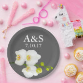 Assiettes En Carton Orchidées blanches Mariage Couple's Initiales & Da (Fête)