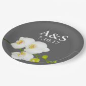 Assiettes En Carton Orchidées blanches Mariage Couple's Initiales & Da (Angle)