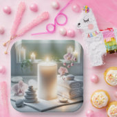 Assiettes En Carton Orchidées de Spa et Bougies Brillantes (Fête)