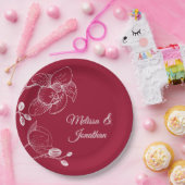 Assiettes En Carton Orchidées fleurie moderne rouge élégant mariage (Fête)