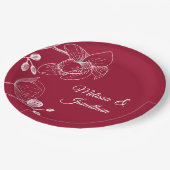 Assiettes En Carton Orchidées fleurie moderne rouge élégant mariage (Angle)