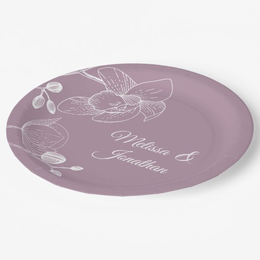 Assiettes En Carton Orchidées fleurie moderne violet élégant mariage (Angle)