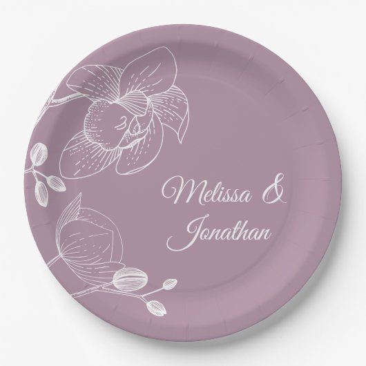 Assiettes En Carton Orchidées fleurie moderne violet élégant mariage (Devant)