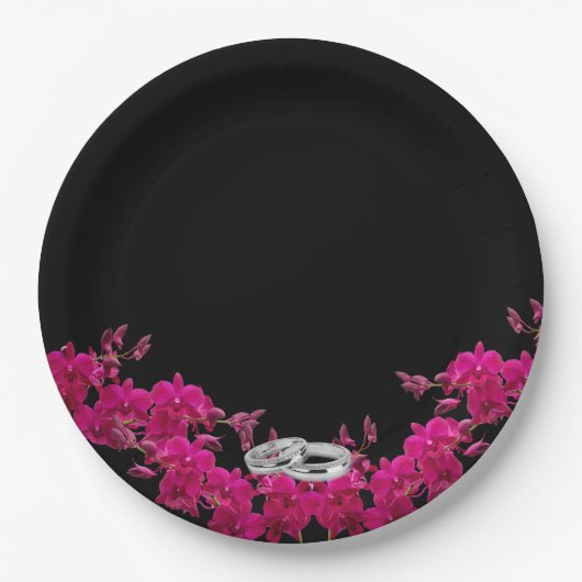 Assiettes En Carton Orchidées Fuchsia sur des plaques-anneaux Mariages (Devant)