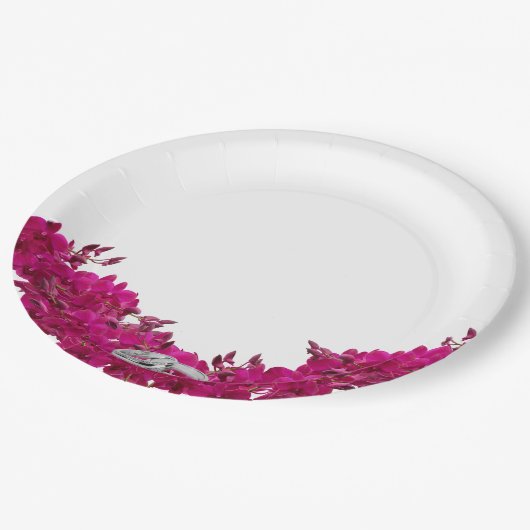 Assiettes En Carton Orchidées Fuchsia sur des plaques-bagues Mariages- (Angle)