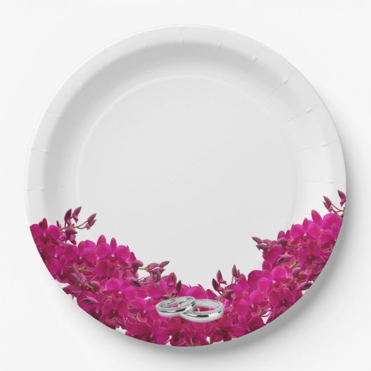 Assiettes En Carton Orchidées Fuchsia sur des plaques-bagues Mariages- (Devant)