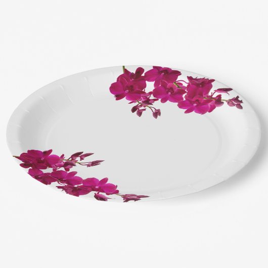 Assiettes En Carton Orchidées Fuchsia sur plaques Mariages-blanches (Angle)