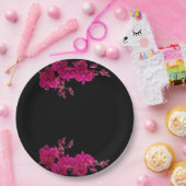 Assiettes En Carton Orchidées Fuchsia sur Plaques Mariages Noires- (Fête)