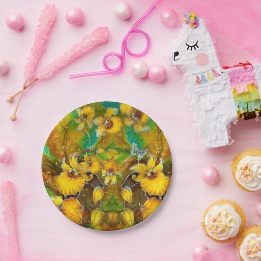 Assiettes En Carton Orchidées Jaunes Magique Or Étoiles Vert (Fête)