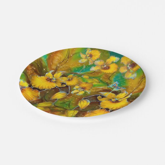 Assiettes En Carton Orchidées Jaunes Magique Or Étoiles Vert (Angle)