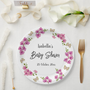 Assiettes En Carton Orchidées Papillon tropical violet rose