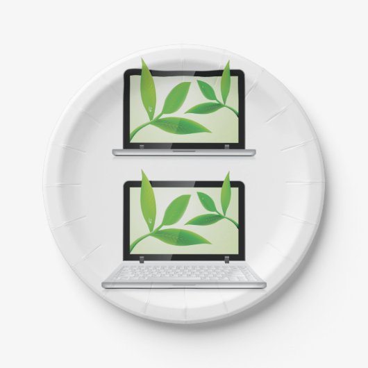 Assiettes En Carton Ordinateurs Portables Avec Plaques Feuilles (Devant)