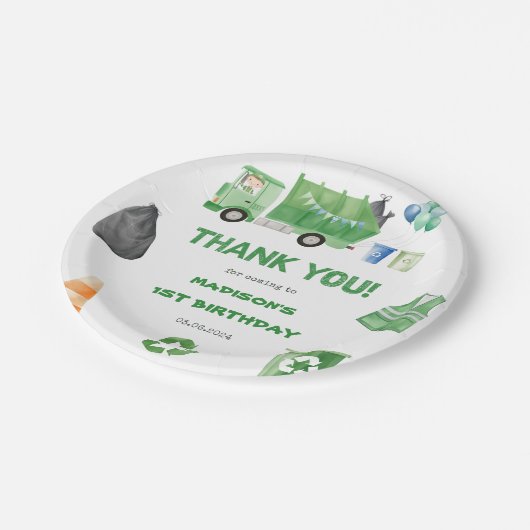 Assiettes En Carton Ordures Camion 1ère fête d'anniversaire (Angle)