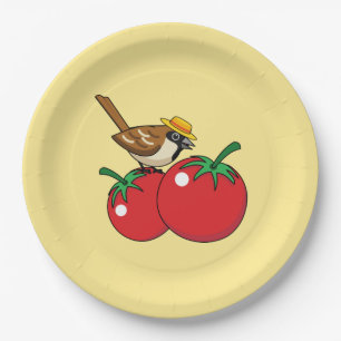 Assiettes En Carton Organic lover Sparrow Eating Red Tomato