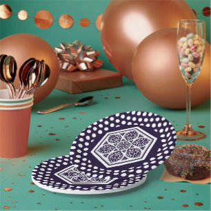 Assiettes En Carton Oriental bleu turc Rosette Art géométrique